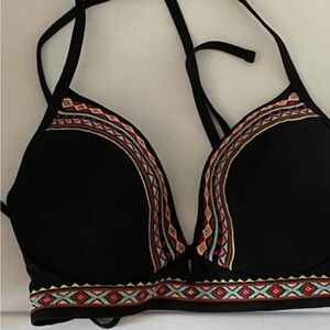 Shade Shore Black Bikini Top with Colorful Tribal Pattern size 34C